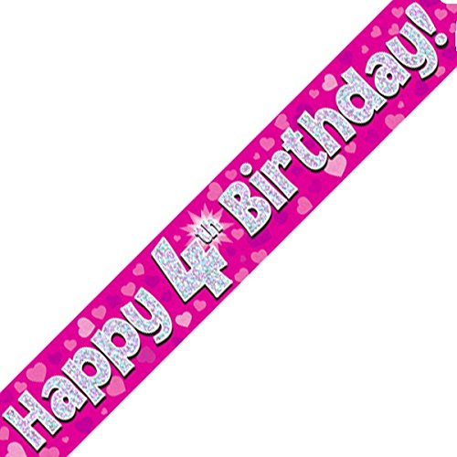 Oaktree LTD Happy 4th Birthday Banner, Folie, pink, 270 x 12 x 0,1 cm von Oak Tree
