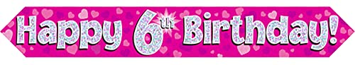 OakTree 1.585.930,3 cm Happy 6th Birthday Folie holografisches Banner, Pink von OakTree