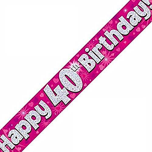OakTree 1.586.318,9 cm Happy 40th Birthday Folie holografisches Banner, Pink von OakTree