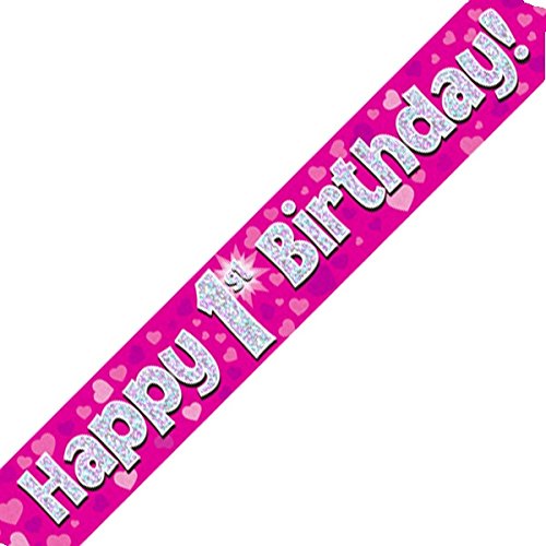 Oaktree Ltd Happy 1st Birthday Banner, Folie, pink, 270 x 12 x 0,1 cm von OakTree