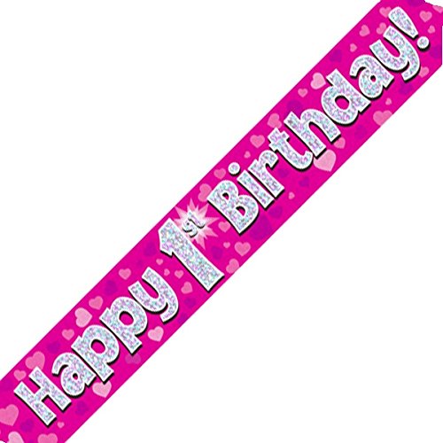Oaktree Ltd Happy 1st Birthday Banner, Folie, pink, 270 x 12 x 0,1 cm von Oaktree Ltd