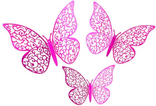 3D-Aufkleber, Schmetterlinge, selbstklebend, Fuchsia, Pink, 12 Stück von Oaktree UK