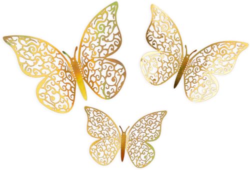 3D-Aufkleber, Schmetterlinge, selbstklebend, goldfarben, schillernd, 12 Stück 3D-Aufkleber, Schmetterlinge, selbstklebend, goldfarben, schillernd, 12 Stück von Oaktree UK