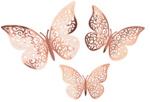 3D Selbstklebende Schmetterlinge Aufkleber x 12 Roségold von Oaktree UK