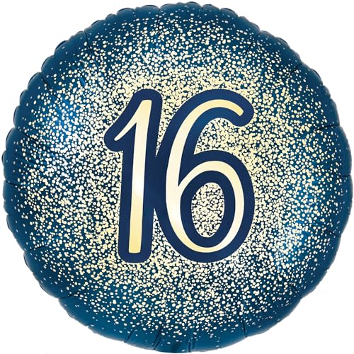 Folienballon "Happy 16th Birthday", 45,7 cm, metallisch, glitzernd, Marineblau von Oaktree UK