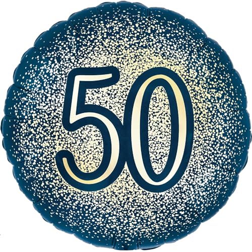 Folienballon "Happy 50th Birthday", 45,7 cm, metallisch, glitzernd, Marineblau von Oaktree UK