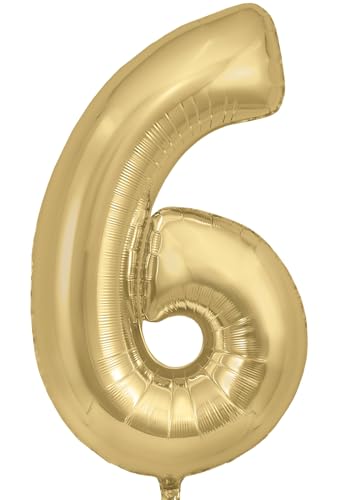 Oaktree Seidenfolienballon, Zahl 6, 86,4 cm, goldfarben von Oaktree UK