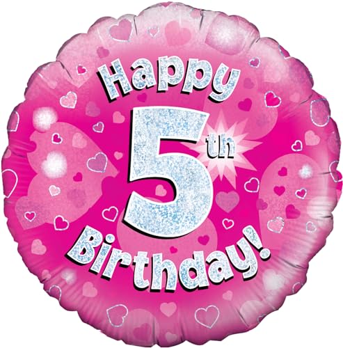 Oaktree UK 18 Happy 5. Geburtstag Holographisches Folie Design Luftballons, pink von OakTree