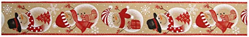 Oaktree UK 653559 Eleganza Schneemann mit Drahtrand, 63 mm x 9,1 m, Design Nr. 389 Nat/Rot, natur, 63mm x 9.1m von Oaktree UK