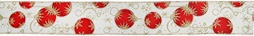 Oaktree UK 653634 Eleganza Geschenkband für Weihnachtskugeln mit Drahtrand, 63 mm x 9,1 m, Design Nr. 396 Elfenbein/Gold, 63mm x 9.1m von Oaktree UK