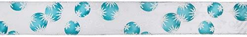 Oaktree UK Eleganza Geschenkband für Weihnachtskugeln, 63 mm x 9,1 m, Design Nr. 395, Türkis, Weiß/Blau von Oaktree UK