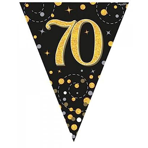 Oaktree UK Fizz Wimpelkette zum 70. Geburtstag, Schwarz/goldfarben von OakTree
