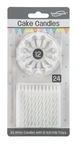 Spiral-Kuchenkerzen weiß 24 Kerzen und 12 Halter von Oaktree UK