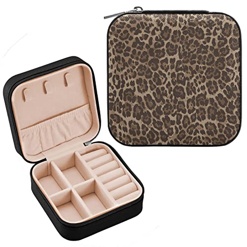 Oarencol Schmuckkästchen im Vintage-Leoparden-Design, braun, Tierhaut, Reise-Schmucketui, kleine Schmuckaufbewahrung für Ring, Anhänger, Ohrringe, Halsketten, Armband, Geschenk für Frauen und Mädchen von Oarencol