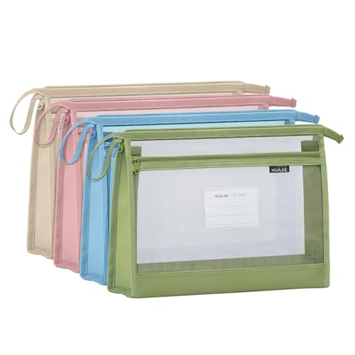 4 Stück A4 Kunststoff-Brieftaschen, Dokumentenmappen, Umschläge, wasserdicht, Netz-Büchertasche, doppellagig, Dokumententaschen, Kunststoffhüllen, Ordner, große Kapazität, Aufbewahrung von Oaygat