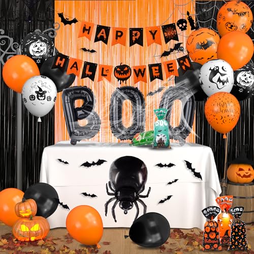 2025 46 Halloween Ballon , orange und schwarze Latexballons, Innen- und Outdoor Halloween Party Dekorationen, Bonbonbeutel BOO Fledermaus Ballons von Obcarn