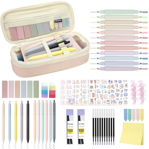 Obcarn 66 stück Federmäppchen Satz, 12 Textmarker Pastell 5 Kugelschreiber 6 Pastell Bleistifte, Schulset Schulsachen für Schüler (Rosa) von Obcarn