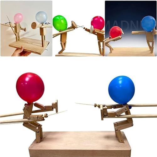 Obelevi Balloon Bamboo Man Battle 2024 New Handmade Wooden Fencing Puppets, Ballon Bambus Mann Schlacht, Holz Bots Kampfspiel, Holzkämpfer mit Ballonkopf, Desktop-Kampfspiel (3mm+100pcs Balloons) von Obelevi
