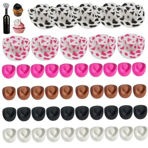50 PCs Mini Cowboy Hüte Plastik Tiny Cowboy Hut süße Mini -Hüte für Handwerk Western für Handwerksparty Dollhouse Dekoration (Multi -Farbe), winziger Hut von Obelunrp