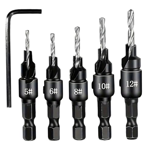 Countersink Drill Bit Set (5pcs) 5 Größe Countersink -Bohrer mit 1/4 Schaft- und Schraubenschlüsselersatz -Ersatztiolken für Holzverarbeitung für Holzbearbeitung von Obelunrp