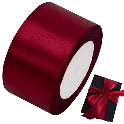 Dunkelrotes Band, 2 in x 25 Yards Rotkabelband, Satinseide, DIY Cuttable für Geschenkverpackung, Basteln, Blumensträuße Hochzeitsfeierdekor, dunkel von Obelunrp