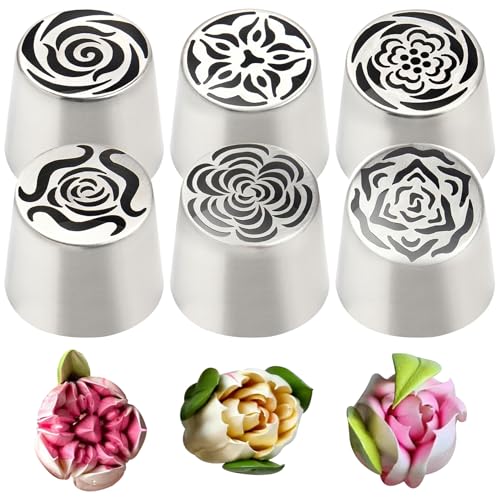 Russische Rohrleitungen Tipps, 6pcs 6 Stile Edelstahlblumenrohrleitungen, leicht zu reinigende Kuchendekoration für Heimküche DIY Backzubehör, Russian von Obelunrp