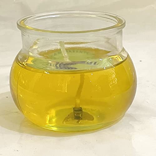 Gel Kerze im Glas lange Brenndauer Gelb Duftkerze Mimosen nachfüllbar Gartenlicht Tischkerze Höhe ca. 7 cm, Durchmesser ca. 8,5 cm mit blauem Duft Gel, Oberstdorfer Glashütte von Oberstdorfer Glashütte