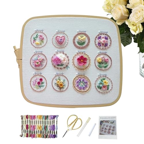 Blumenstickerei-Set für Anfänger, Blumenstickerei, -Stickereirahmen, 12 einzigartige Kunstwerkzeugwerkzeuge mit Blumenmustern für die Blumenstickerei-Set für Anfänger, Blumenstickerei, -Stickereirahmen, 12 einzigartige Kunstwerkzeugwerkzeuge mit Blumenmustern für die von Obesntln