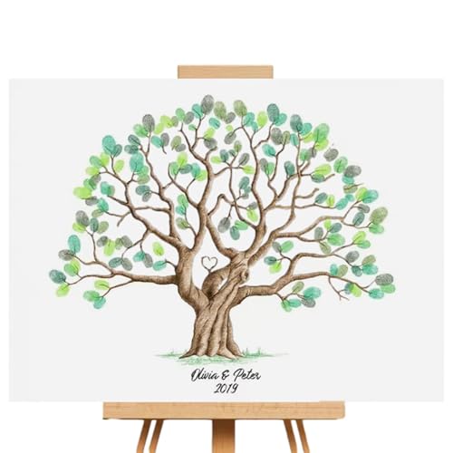 Gästebuch für Hochzeit – Fingerabdruckbaum, Poster aus Leinwand | kreative Bastelmalerei für Geburtstag, Party, mit personalisierbarer Leinwand von Obesntln