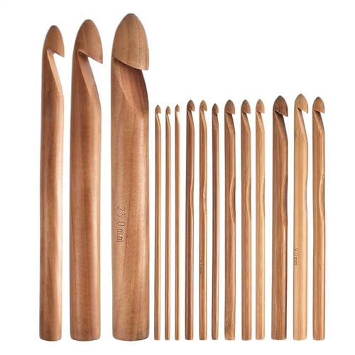 Häkelnadeln für Anfänger – 15 x Häkelnadel-Set aus Holz, Häkelnadeln für Strickgarn | ergonomische Häkelnadeln, Holzhaken, bequeme Häkelwerkzeuge, von Obesntln