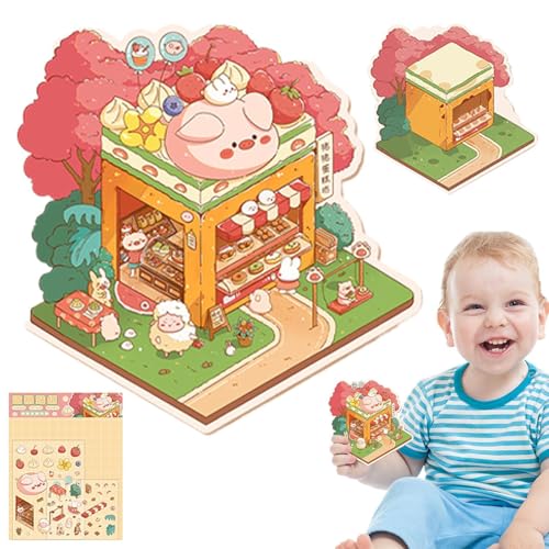 Kreative Miniatur-Hausaufkleber, Miniatur Szene Aufkleber | Cartoon House Sticker 3D Effekt, Trockene Landschaftsgestaltung, Scrapbooking-Dekorationswerkzeug von Obesntln