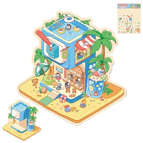 Machen Sie Ihre eigenen Heimaufkleber, machen Sie Ihre eigenen Szenenaufkleber | Cartoon House Sticker 3D Effekt | Landschaftsbau Szene Trocken, Werkzeug zur Dekoration von Obesntln