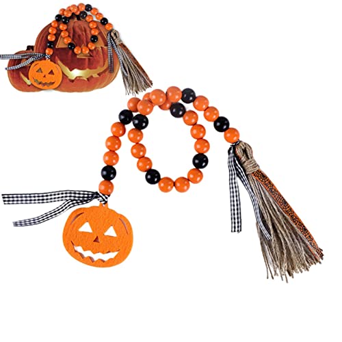 Obesntln Herbst-Holzperlen-Quaste | Bauernhofperlen mit Quaste, voller rustikaler Stil, Halloween-Holzperlen-Quaste zum Aufhängen an Fenstern, Türen, Wänden, Bäumen von Obesntln