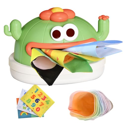 Spielzeug aus Stoff für Kleinkinder, sensorische Box zum Ziehen, Taschentuchbox für die frühe Erziehung, Kaktus-Design, mit 10 Seidenschals, 3 Spielzeug zur Entwicklung der Motorik von Obesntln