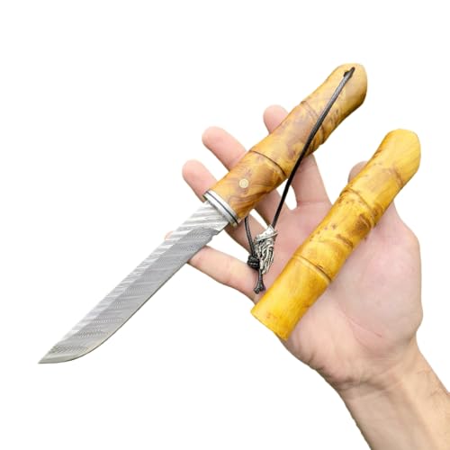 Obespina Feststehendes Messer Damaststahl 67 Schichten VG10 Scharf Stabilisiertes Holzgriff Sammlerstück Geschenk Herren Jagd Camping Outdoor Ganzscheide EDC Luxus Original Tanto Perle EDC von Obespina