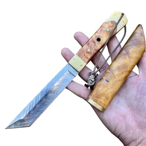 Obespina Wunderschönes Messer, feste Klinge, Damaststahl, Tanto, Full Tang, scharf, stabilisiertes Holz, Kollektion San Mai, Japanisch, EDC Outdoor, Camping, Volltasche, Jagd, Geschenk, Herren Obespina Wunderschönes Messer, feste Klinge, Damaststahl, Tanto, Full Tang, scharf, stabilisiertes Holz, Kollektion San Mai, Japanisch, EDC Outdoor, Camping, Volltasche, Jagd, Geschenk, Herren von Obespina