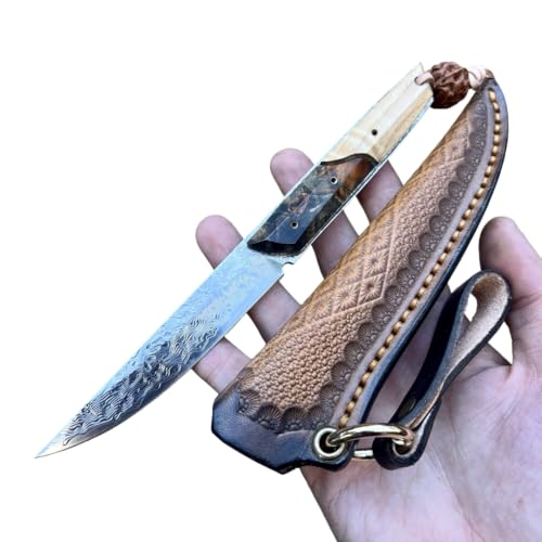 Obespina Wunderschönes kleines Messer, feste Klinge, Damaststahl, Suminagashi, Luxusetui, Jagd-Kollektion, japanische Kollektion, EDC Wandern, Camping, Geschenk für Herren Obespina Wunderschönes kleines Messer, feste Klinge, Damaststahl, Suminagashi, Luxusetui, Jagd-Kollektion, japanische Kollektion, EDC Wandern, Camping, Geschenk für Herren von Obespina