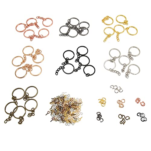 250-teiliges Schlüsselanhänger-Ring-Großpackungsset, einschließlich 35 Schlüsselanhänger-Ringen mit Kette, 35 Biegeringen und 180 Schraub-Ösennadeln für DIY-Geldbörsen, von Obetuens
