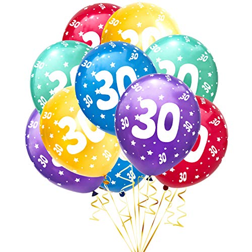 Oblique Unique® 10 Luftballons mit Zahlen Happy Birthday für Geburtstag Feier Party Deko Geburtstagsdeko Ballons Bunt (Nr. 30) von Oblique Unique