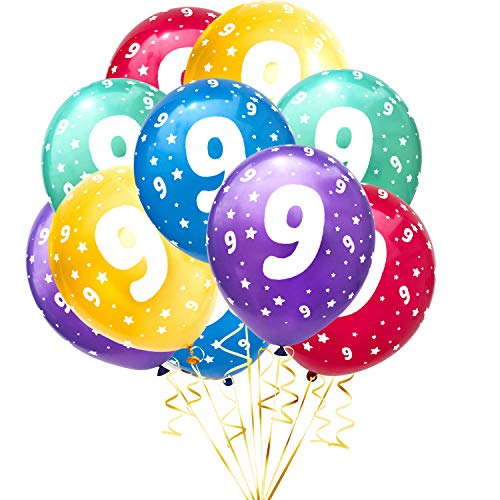 Oblique Unique® 10 Luftballons mit Zahlen Happy Birthday für Kinder Geburtstag Feier Party Deko Geburtstagsdeko Ballons Bunt (Nr. 9) von Oblique Unique
