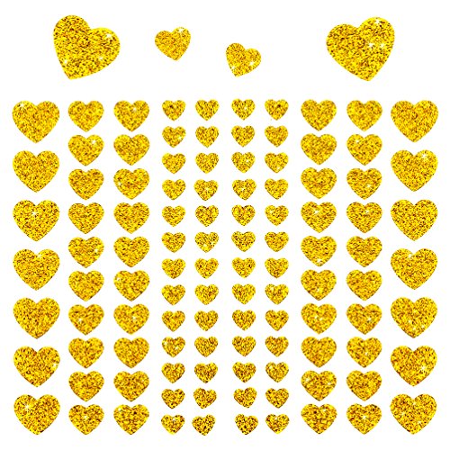 Oblique-Unique® - 106 Herz Aufkleber mit Glitzer Effekt in Gold I Herzen Sticker I Scrapbooking Dekoration Liebe Kinder Geburtstag von Oblique Unique