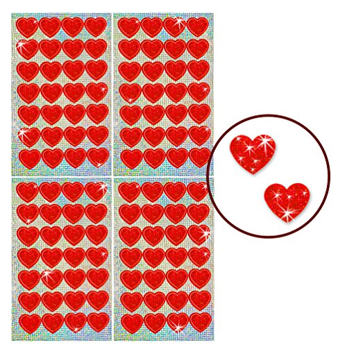 Oblique Unique 112 x Glitzer Sticker Herzen Rot - Regenbogen Sticker für Kinder von Oblique Unique