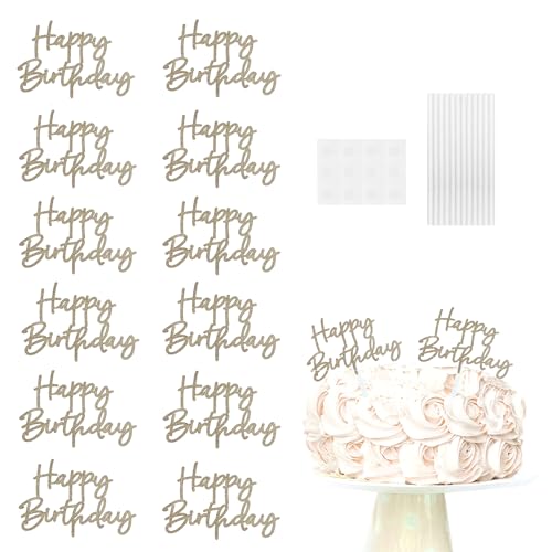 Oblique Unique® 12er Set Happy Birthday Torten Kuchen Topper Glitzer Aufsatz Geburtstag Jubiläum Deko Muffin Cupcake Dekoration von Oblique Unique