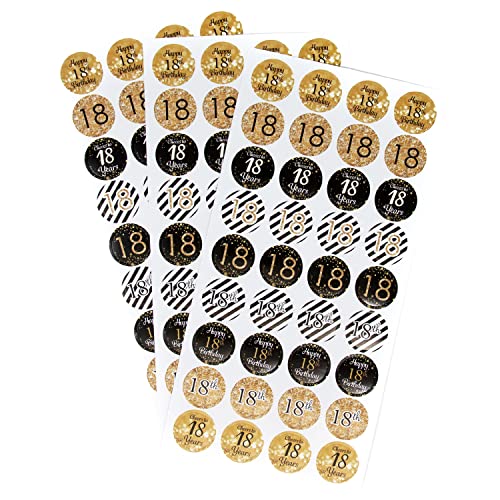 Oblique Unique® 18. Geburtstag Sticker Jubiläum Deko Aufkleber 108 Stück Feier Party Geschenk Dekoration Geburtstagsdeko Gold Schwarz Weiß von Oblique Unique