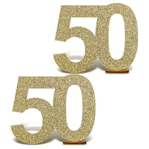 Oblique Unique® 2 Zahl 50 Aufsteller mit Glitzer für Goldene Hochzeit 50. Geburtstag Jubiläum Tisch Deko Dekoration Tischdeko Gold von Oblique Unique