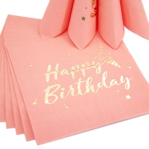 Oblique Unique® 20 Happy Birthday Servietten Tischdeko für Geburtstag Party Kindergeburtstag Rosa Gold Dekoration von Oblique Unique