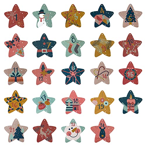 Oblique Unique® 24 Adventskalender Stern Sticker mit Zahlen Aufkleber für Weihnachten Advent Kinder Motive zum Basteln Verzieren Dekorieren von Oblique Unique