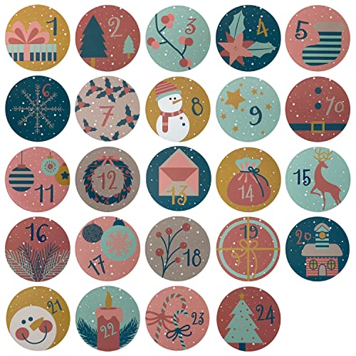 Oblique Unique® 24 Adventskalender Sticker Weihnachtsmotive mit Zahlen Aufkleber für Weihnachten Advent Kinder Motive zum Basteln Verzieren Dekorieren von Oblique Unique
