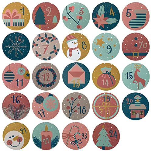 Oblique Unique® 24 Adventskalender Sticker Weihnachtsmotive mit Zahlen Aufkleber für Weihnachten Advent Kinder Motive zum Basteln Verzieren Dekorieren von Oblique Unique