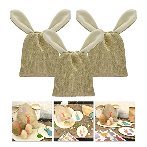 Oblique Unique® 3er-Set Jute Osterhasen-Beutel mit Knoten-Ohren – Naturfarben, Wiederverwendbare Stoffbeutel aus Jute & Baumwolle – Ideal für Osterdeko, Geschenkverpackung, Mitgebsel & DIY-Basteln von Oblique Unique